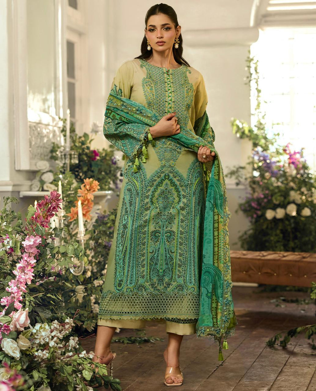 MARYAMWEAR UNSTITCHED LAWN COLLECTION EMBROIDERED LAWN WITH EMBROIDERED CHIFFON DUPATTA